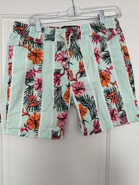 Men’s Swimming Shorts Mint Floral Stripe